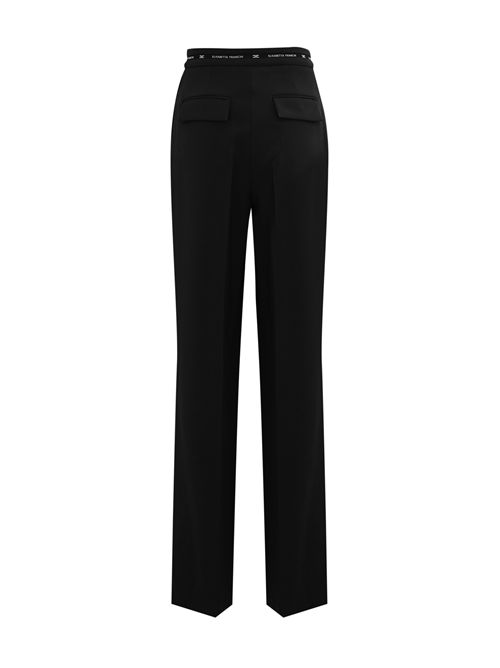 Pantaloni palazzo in crepe leggero con nastro logo Nero Elisabetta Franchi | PA10356E2110